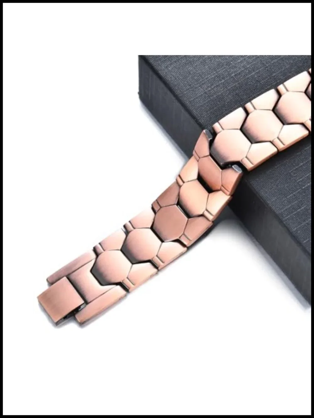 Hexagon-Stitched Retro Copper Magnet Bracelet with Double-Row Magnets